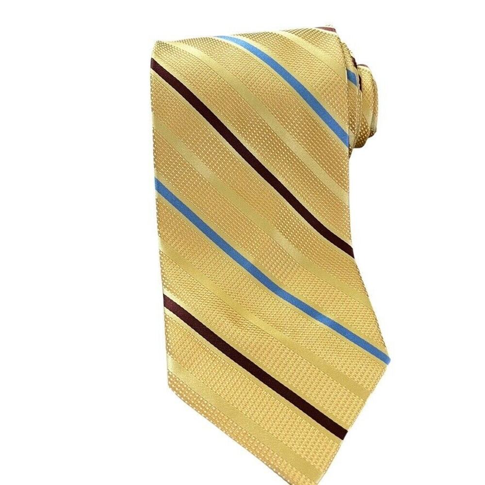Jos A Bank Mens 100% Silk Yellow Blue Striped Hand Made Neck Tie 58" x 3.75"
